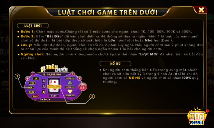 Luật chơi trên dưới Hitclub chi tiết nhất