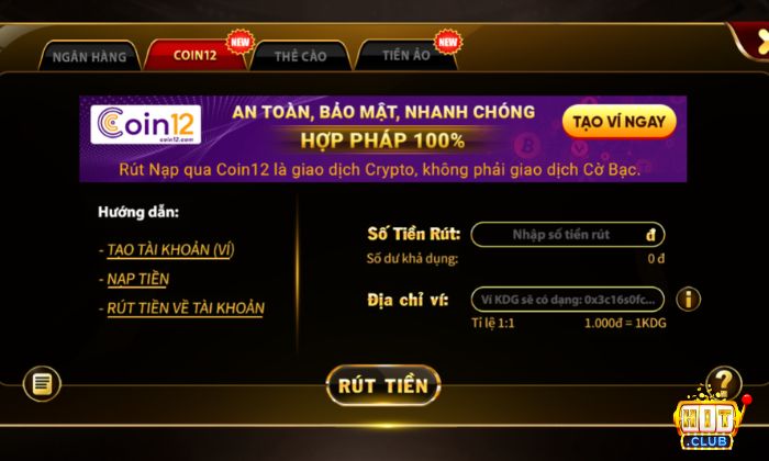 Rút tiền Hitclub thông qua Coin12 siêu tiện lợi