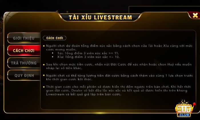 Cách chơi Tài xỉu Livestream tại cổng game Hitclub chi tiết