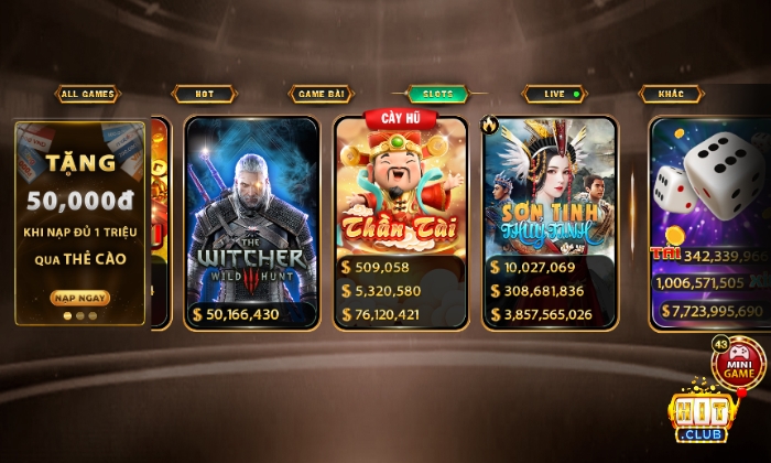 Chọn Thần Tài trên giao diện của cổng game Hitclub