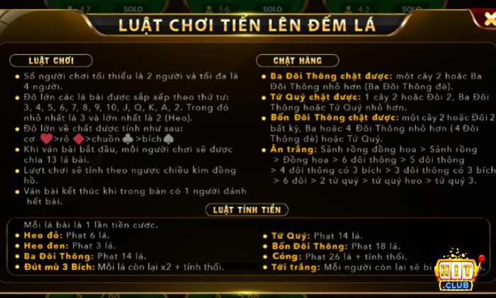 Luật chơi Tiến lên đếm lá Hitclub vô cùng dễ hiểu