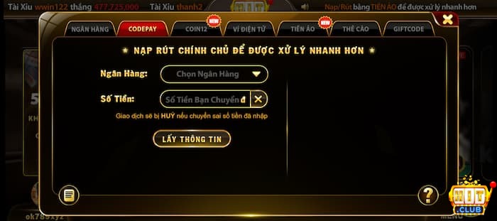 Nạp tiền vào tài khoản